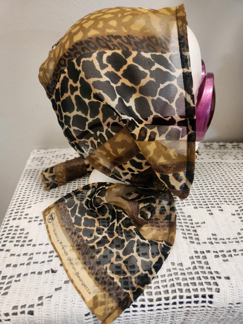 French Chiffon Georgette Leopard Print Head Neck Scarf